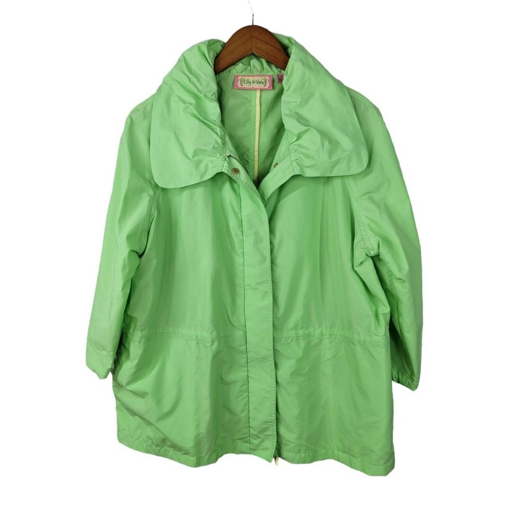 Lilly & Van Jacket size XL Art To Wear Full Zip Puff Collar Green Windbreaker